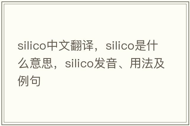 silico中文翻譯，silico是什么意思，silico發(fā)音、用法及例句