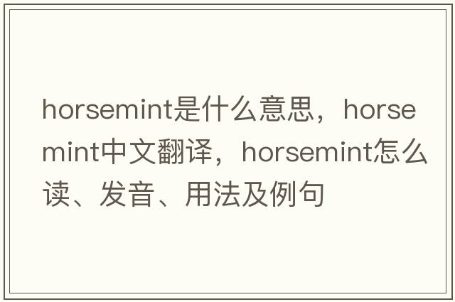 horsemint是什么意思，horsemint中文翻譯，horsemint怎么讀、發(fā)音、用法及例句