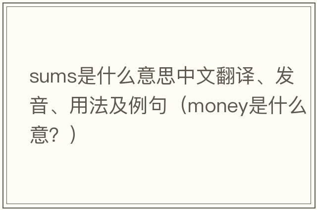 sums是什么意思中文翻譯、發(fā)音、用法及例句（money是什么意？）