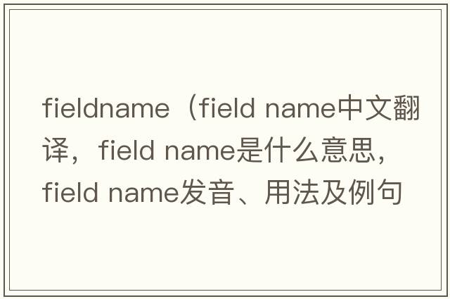 fieldname（field name中文翻譯，field name是什么意思，field name發(fā)音、用法及例句）