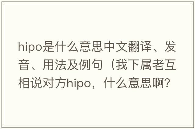 hipo是什么意思中文翻譯、發(fā)音、用法及例句（我下屬老互相說(shuō)對方HIPO，什么意思??？）