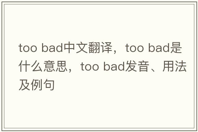 too bad中文翻譯，too bad是什么意思，too bad發(fā)音、用法及例句