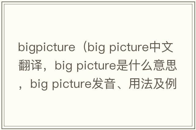 bigpicture（big picture中文翻譯，big picture是什么意思，big picture發(fā)音、用法及例句）