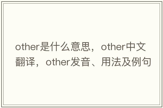 other是什么意思，other中文翻譯，other發(fā)音、用法及例句