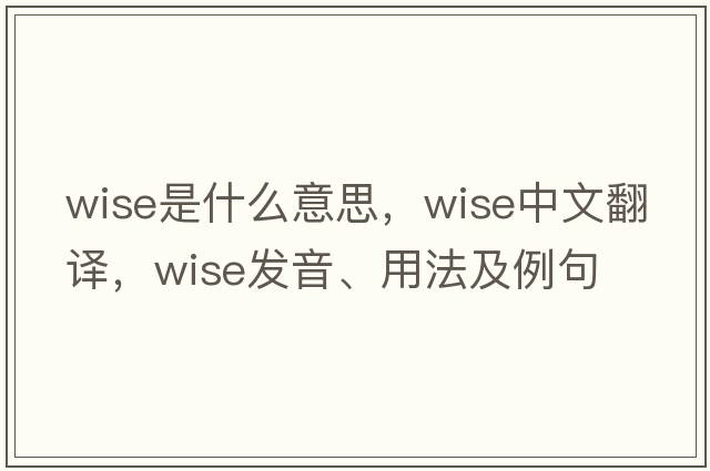 wise是什么意思，wise中文翻譯，wise發(fā)音、用法及例句