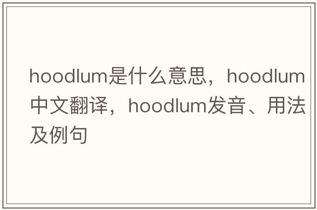 hoodlum是什么意思，hoodlum中文翻譯，hoodlum發(fā)音、用法及例句